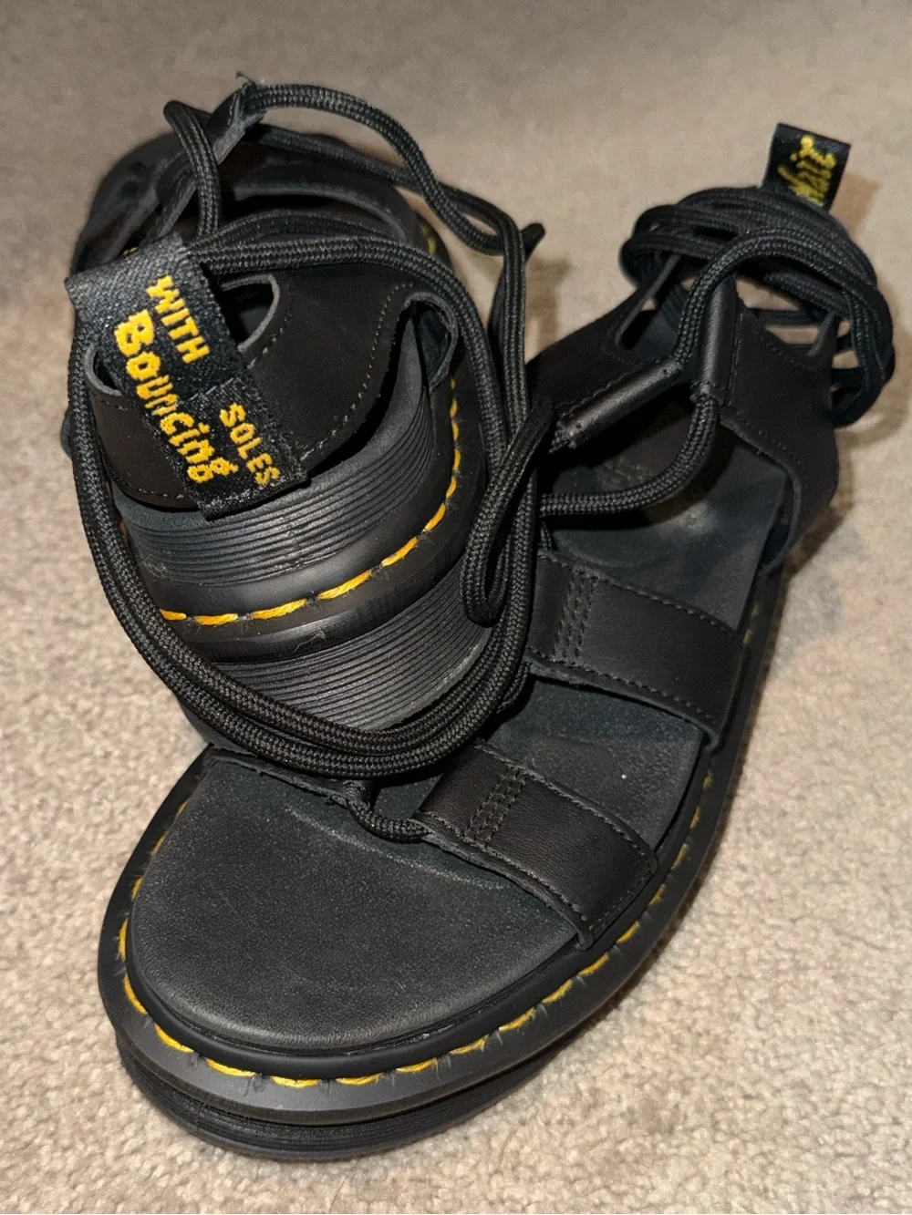 Dr. Martens Black Leather Lace-Up Platform Sandals
